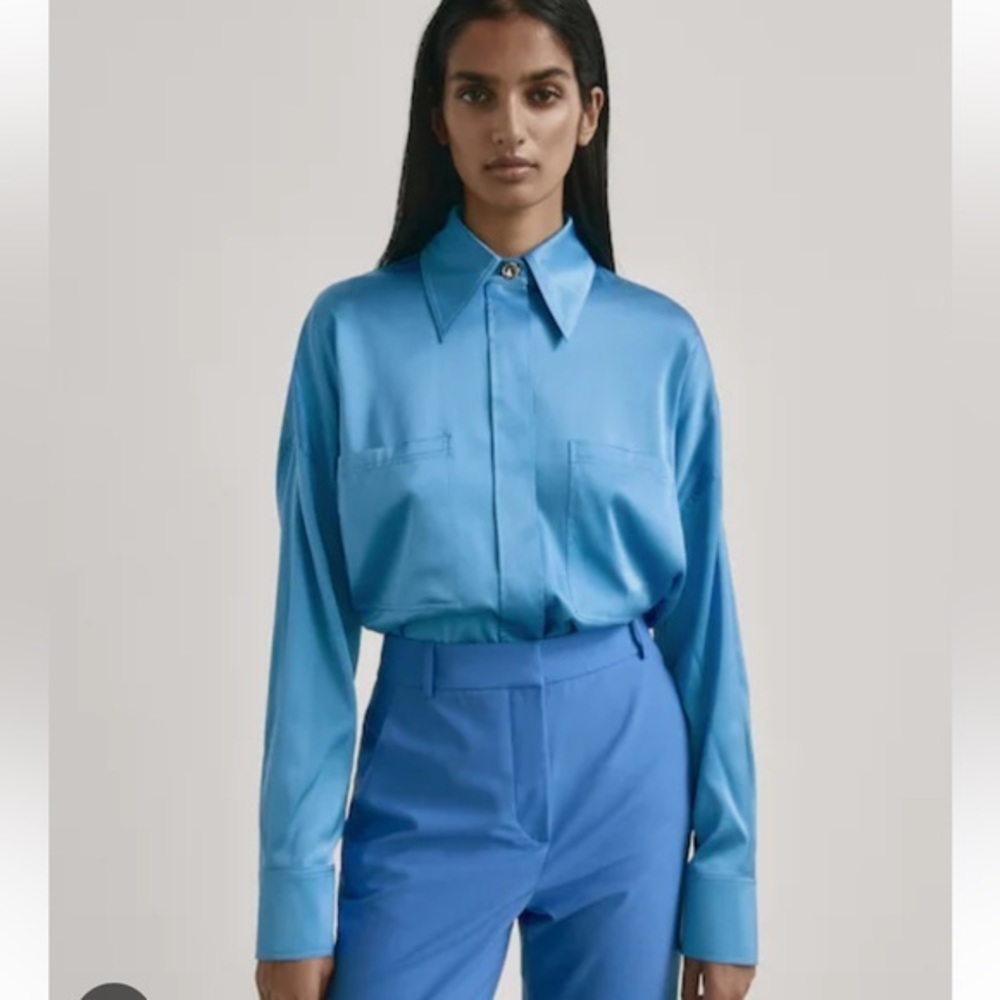 Massimo Dutti Blue Satin Blouse - Picture 11 of 11